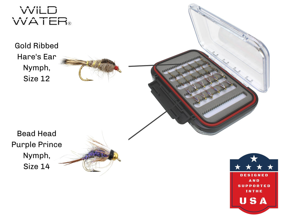 Nymph Fly Assortment, 48 Flies | 2 Sided Fly Box | Wild Water Fly Fishing