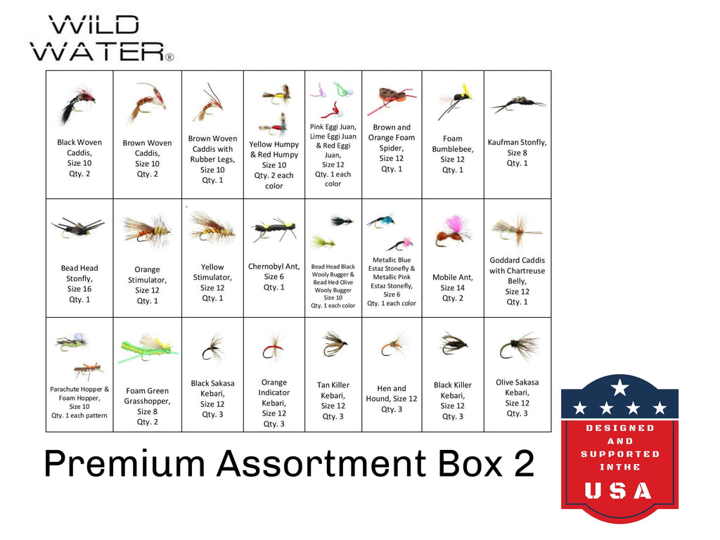 Premium Fly Assortment, 123 Flies | 2 Clear Fly Boxes | Wild Water Fly Fishing