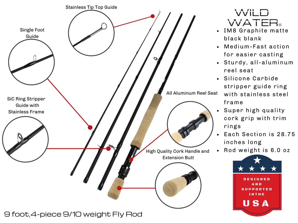 9/10 weight Fly Rod, 9ft | 4 Piece | Wild Water Fly Fishing